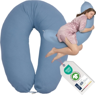 SEI Design Stillkissen Seitenschläferkissen Babynestchen mit EPS Mikroperlen, Schwangerschaftskissen mit Bezug, Musselin BIO Baumwolle