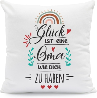 GRAVURZEILE Zierkissen mit Spruch - Glück ist - Geschenk für Freunde & Familie -, starke Farben ohne verblassen - Oma - mit Füllung