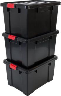 Iris Ohyama, 3er-Set, Aufbewahrungsbox, DIY, 68 L, mit Clips, stapelbar, Garage - Power Box SK-700 - Schwarz