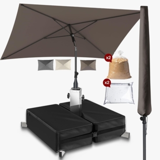 4smile Sonnenschutz Balkon Set 3-teilig, Taupe - Sonnenschirm rechteckig 200x125 cm + Sonnenschirmständer + Schirmhülle - Sonnenschirm Balkon mit Ständer, Balkonschirm knickbar höhenverstellbar