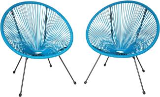 tectake 800988 2er Set Acapulco Garten Stuhl, Relaxsessel im Retro Design, Indoor und Outdoor, Lounge Sessel für Garten Balkon und Terrasse (Blau | Nr. 404409)