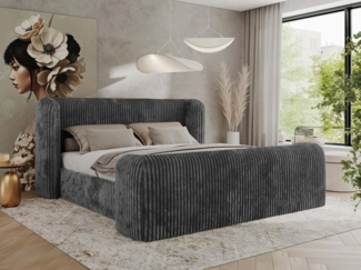 Polsterbett mit Lattenrost, Doppelbett für Schlafzimmer, Gepolstertes Kopfteil - EMORA CLASSIC DUO - 140 x 200 cm - Grau Cord