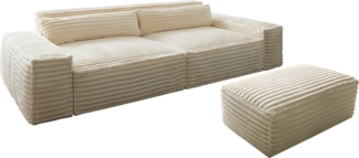 Big-Sofa Sirpio XL 270x130 cm Plüschcord Beige mit Hocker