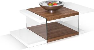 Möbel-Eins SOLITO Couchtisch, Material MDF, weiss/eichefarbig mit Glas