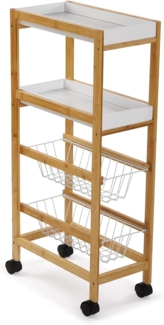 Versa Zenica Küchenwagen mit Rädern, Schubladen und Flaschenregal, Gemüsehändler mit Speisekammer, mit Rädern und 4 Einlegeböden, Maßnahmen (H x L x B) 83 x 22 x 40 cm, Holz, Farbe: Braun und weiß