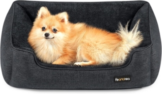 Feandrea Hundebett, Hundekissen in Leinenoptik, Hundekorb, erhöhte Ränder, rutschfeste Unterseite, Bezug abnehmbar waschbar, M, für kleine Hunde, 70 x 55 x 21 cm, dunkelgrau PGW010G01