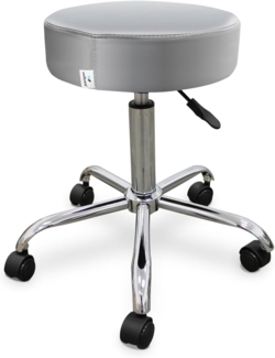 QUIRUMED WELLCORE Hocker mit selbstreinigenden Rollen, höhenverstellbar, professionelle Verwendung, robuste Struktur, 5 Räder, Silber