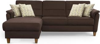 CAVADORE Schlafsofa Palera / L-Form Polstersofa mit Federkern, Schlaffunktion und Bettkasten / 244 x 89 x 163 / Mikrofaser, Braun