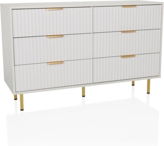 hjh LIVING Kommode mit 6 Schubladen, goldene Griffe HJELLE Schubladenkommode für Wohnzimmer Schlafzimmer Flur, 120 x 40 x 75 cm, Weiß