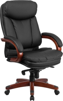 Flash Möbel Hohe Rückseite Leder Executive Drehstuhl mit Synchro-tilt Mechanismus, Mahagoni Holz Boden und Arme, Metall, schwarz, 85.09 X 67.31 X 41.27 cm