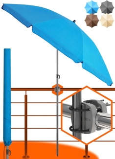 4smile Sonnenschirm Balkon SunnyJoy, 3-in-1 SET, Blau - UPF 50+ Sonnenschirm Ø 180 cm + Sonnenschirmhalter Balkongeländer + Sonnenschirmhülle - Sonnenschutz Balkon Set