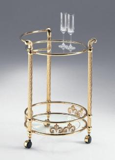 Casa Padrino Luxus Servierwagen Messing / Schwarz 50x55 x H. 71 cm - Runder Messing Trolley mit Glasplatten - Hotel & Restaurant Accessoires - Luxus Qualität - Made in Italy
