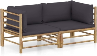 vidaXL 2-tlg. Garten-Lounge-Set mit Dunkelgrauen Kissen Bambus 3058202