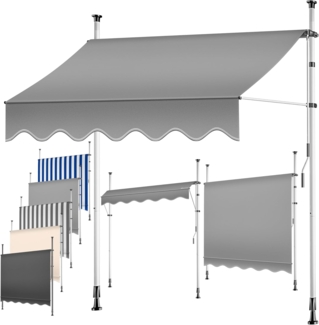 KESSER® Klemmmarkise mit Handkurbel Balkon, Balkonmarkise ohne Bohren, UV-beständig höhenverstellbar wasserabweisend , Sonnenschutz, Terrassenüberdachung , einfache Montage Grau, 200cm