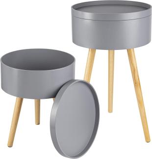 ONVAYA® Beistelltisch 2er Set | Ø35 + 38cm | grau/holz | Couchtisch rund | Nachttisch Kiefer | Stauraum & Abnehmbarer Deckel | Modernes skandinavisches Design