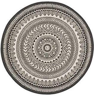 benuta PLUS In- & Outdoor-Teppich Metro Flachgewebe Modern Wetterfest Schwarz/Weiß ø 120 cm rund - Outdoor-Teppich für Balkon & Garten