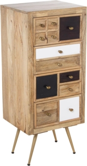 DRW Kommode mit 4 Schubladen aus Holz in Natur, Schwarz und Weiß, 48 x 40 x 110 cm