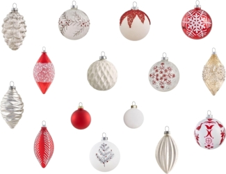 Weihnachtskugel 50er Set SNOWFLAKE Glas Rot Weiß