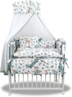 Beistellbett „Waldtiere Rehe“ in Grün – Komplettset 90 × 40 cm mit Matratze & Bettwäsche