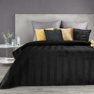 Tagesdecke Velours Samtdecke Gesteppt Steppdecke Klassische Decke SOFIA schwarz 170X210 cm schwarz