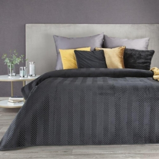 Tagesdecke Velours Samtdecke Gesteppt Steppdecke Klassische Decke SOFIA schwarz 170x210 cm schwarz