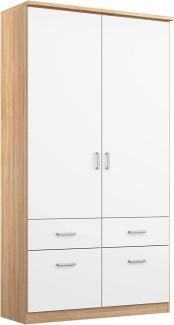 Rauch Möbel Bremen Schrank Drehtürenschrank Kleiderschrank in Weiß und Eiche Sonoma mit 4 Schubladen 2-türig, inklusive Zubehörpaket Basic 1 Kleiderstange, 2 Einlegeböden BxHxT 91 x 199 x 58 cm