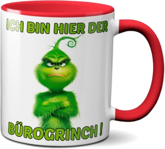 TASSENKING Tasse, Weihnachten "Bürogrinch" - lustig - Tasse - Kaffeebecher (rot)