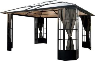 Sojag Aluminium Pavillon Savino 1214 | Hardtop Pavillon mit Moskitonetz| Schwarz | 338x397x280 cm