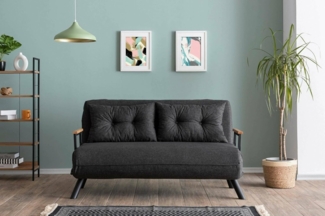 Divano letto 2 posti Merak, Sofà trasformabile, Divanetto per ospiti, Poltrona letto contenitore, 133x78 h78 cm, Grigio Cenere