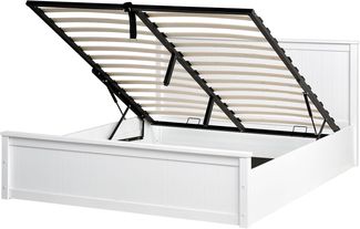 Bett mit Stauraum Kiefernholz LAMBRES 160 x 200 cm Weiß