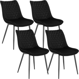 WOLTU 4 x Esszimmerstühle 4er Set Esszimmerstuhl Küchenstuhl Polsterstuhl Design Stuhl mit Rückenlehne, mit Sitzfläche aus Samt, Gestell aus Metall, Schwarz, BH209sz-4
