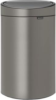 Brabantia Touch Bin Abfallbehälter mit Kunststoffeinsatz, Mülleimer, Müll Eimer, Platinum / Deckel Platinum, 40 L, 114908