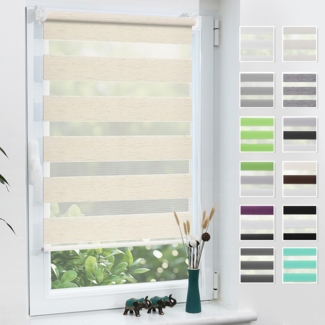 Grandekor Doppelrollo Klemmfix ohne Bohren Leinen 100x230 cm(Stoffbreite 96cm) Fenster Rollos für innen Klemmrollos Duo Rollos für Fenster ohne Bohren mit Bohren Privatschutz UV-Schutz Zebrarollo