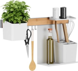 tesa Hakenleiste tesa Küchen-Organizer Kombi-Set M - selbstklebende Küchenleiste, (Komplett-Set, 6 St, inkl. Kräutertopf, 2 Ablagen, Utensilienhalter, Hakenleiste (3 Haken), Flexible Organisationsleiste für die Küche, Montage ohne Bohren