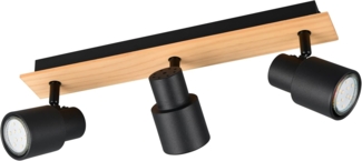 Deckenstrahler PIERRE 3-flammig aus Metall in Schwarz mit Holz, Breite 46cm
