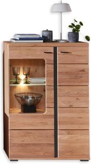 Stella Trading Vitrine in Altesche massiv, Old Artisan Oak Optik FSC-Zertifiziert - Moderner Vitrinenschrank mit LED-Beleuchtung und viel Stauraum - 90 x 134 x 38 cm (B/H/T)