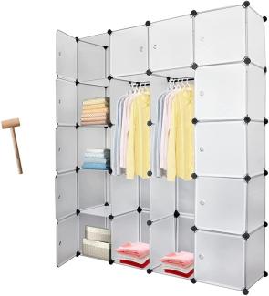 Lospitch Kleiderschrank, Tragbarer Regalsystem, 20 Würfel DIY Regalsystem Kleiderschrank Offen Kunststoff Garderobe mit Türen Garderobenschrank Weiß 180 x 142 x 37CM