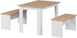 Eckbankgruppe Sentio Weiß/Goldkraft Eiche 112 x 73.6 cm mit 2 Bänken Vicco