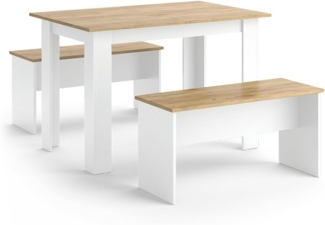 Eckbankgruppe Sentio Weiß/Goldkraft Eiche 112 x 73.6 cm mit 2 Bänken Vicco