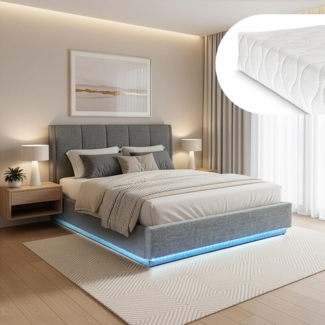 LED Polsterbett Tröstiar mit Matratze 160x200 cm Anthrazit [en. casa]