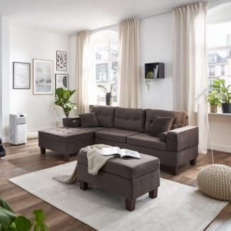 HOME DELUXE Sofa mit Récamiere ROM – Samt Braun