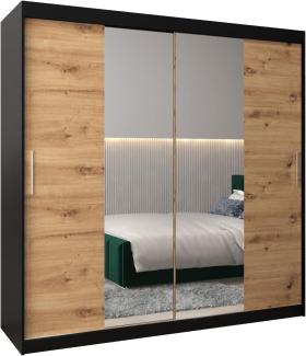 Kryspol Schwebetürenschrank Tokyo 1-200 cm mit Spiegel Kleiderschrank mit Kleiderstange und Einlegeboden Schlafzimmer- Wohnzimmerschrank Schiebetüren Modern Design (Schwarz + Artisan Eiche)