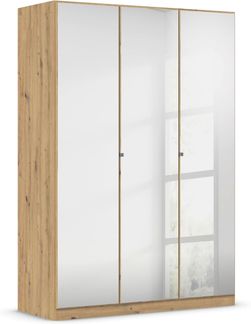 Rauch Möbel Reflect, Drehtürenschrank, Kleiderschrank, Schrank mit Spiegel, Garderobe, 3-türig, 3 Spiegeltüren, mit weiterem Zubehör, Farbe Eiche Artisan, Holz, 136 x 197 x 54 cm