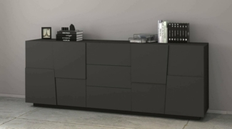 Dmora - Kommode Yoel, Wohnzimmer-Buffet, Wohnzimmer-Kommode mit 4 Türen und 3 Schubladen, 220 x 44 x 86 cm, Anthrazit