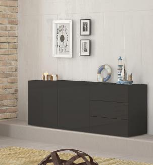 Dmora Modernes Sideboard mit 2 Türen und 3 Schubladen, Made in Italy, Küchen-Sideboard, Wohnzimmer-Design-Buffet, 170x40h35 cm, Farbe Anthrazit glänzend