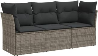 vidaXL 3-tlg. Garten-Sofagarnitur mit Kissen Grau Poly Rattan 3249049