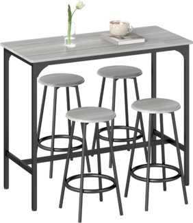 HOMCOM Bargruppe 5-tlg, mit 4 Barhocker, im Industriedesign, (Bartisch-Set, 5-tlg, Essgruppe), für Küche, Esszimmer, Metall, Grau