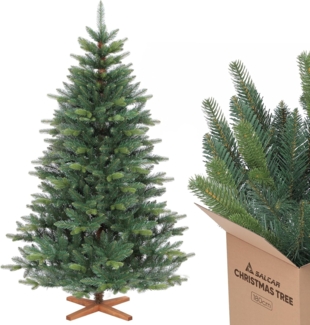 SALCAR 180cm Künstlicher Weihnachtsbaum Premium, Nordmanntanne mit Holzständer, Realistische PE+PVC Tannenbaum, Einfacher Aufbau für Ihre Weihnachtsdekoration