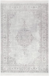 Orientalischer Samt-Teppich Fransen Oriental Vintage Medallion Pastell-Rose - 95x140x0,5cm