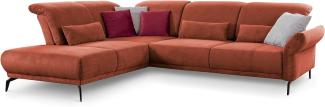 CAVADORE Ecksofa Cooper / Luftige Eckcouch mit Ottomane links, schwarzen Metallfüßen und feinem Cord-Bezug / 294 x 88 x 242 / Cord, Kupfer